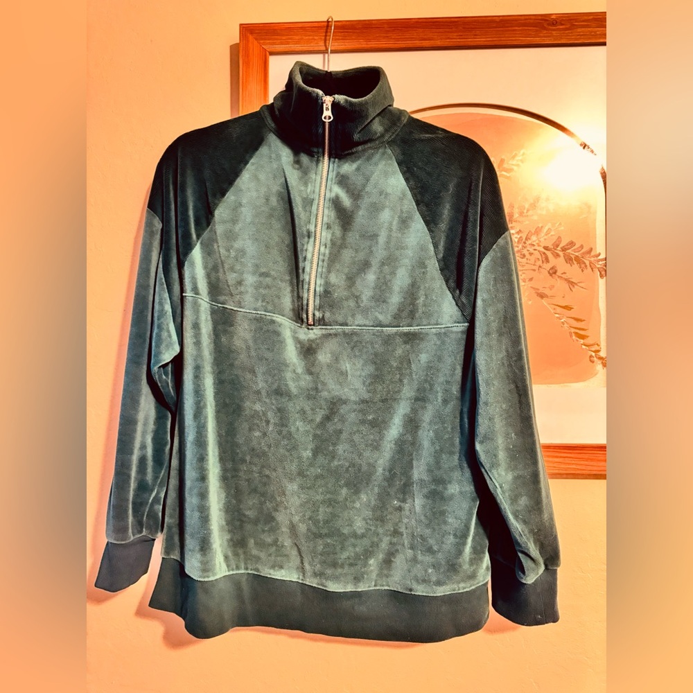 EUC-Size S-Wild Fable-Oversized-Pull over-Quarter Zip-Velour-Sweater.